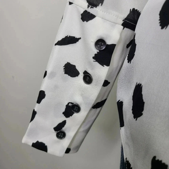 L'Agence Nina 100% Silk Black White Ivory Polka Dot Semi Sheer Blouse Top XS - Picture 4 of 12